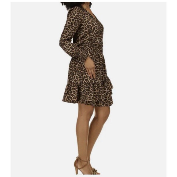 MICHAEL Michael Kors Womens Julia Animal Print Tiered Dress Dark Leopard Small - Picture 2 of 8